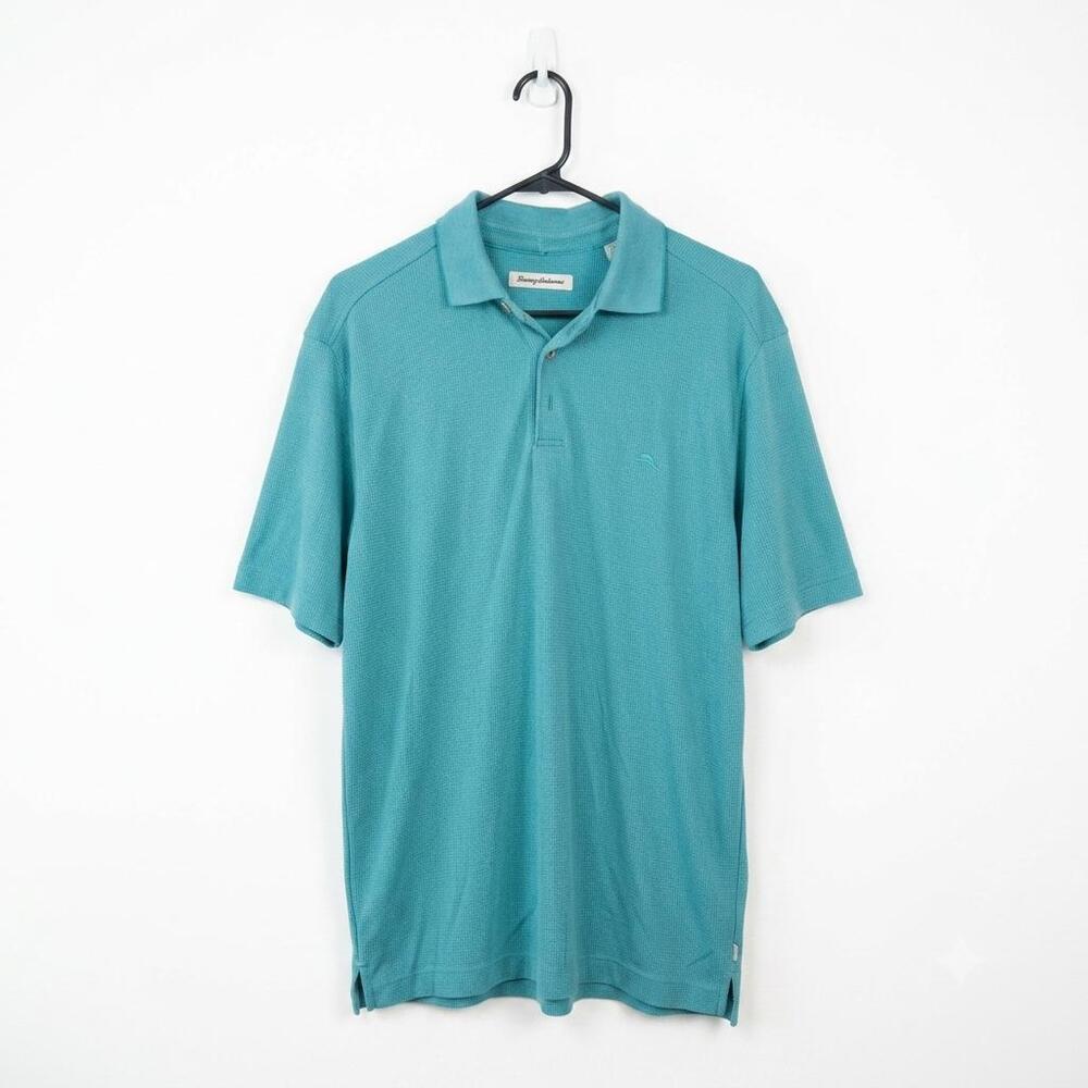 Tommy Bahama Men’s Short Sleeve Polo Shirt Teal Blue Textured Knit Size